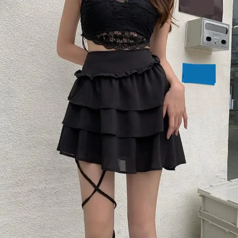 

Female Chiffon Short Mini Skirt Female Summer Lotus Leaf Sexy High Waist Irregular Bandage Cake Skirt Ladies Street Fit Bottoms