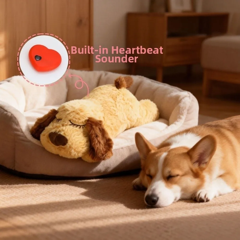 Soft Plush Pet Heartbeat Plush Doll Simulation Heartbeat Comfortable Dog Soothing Toys Interactive Sleep Aid