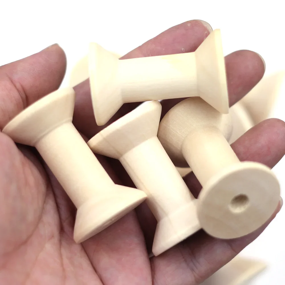 50Pcs Empty Spools Wooden Thread Wood Natural Color Sewing Ribbon Textile Yarn Needlework DIY Findings 47x31mm
