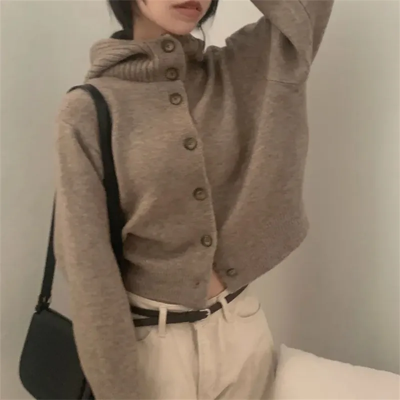 Cardigan tricoté Long et ample pour femmes, Chic, décontracté, boutonné, pull à capuche, polyvalent, confortable, paresseux