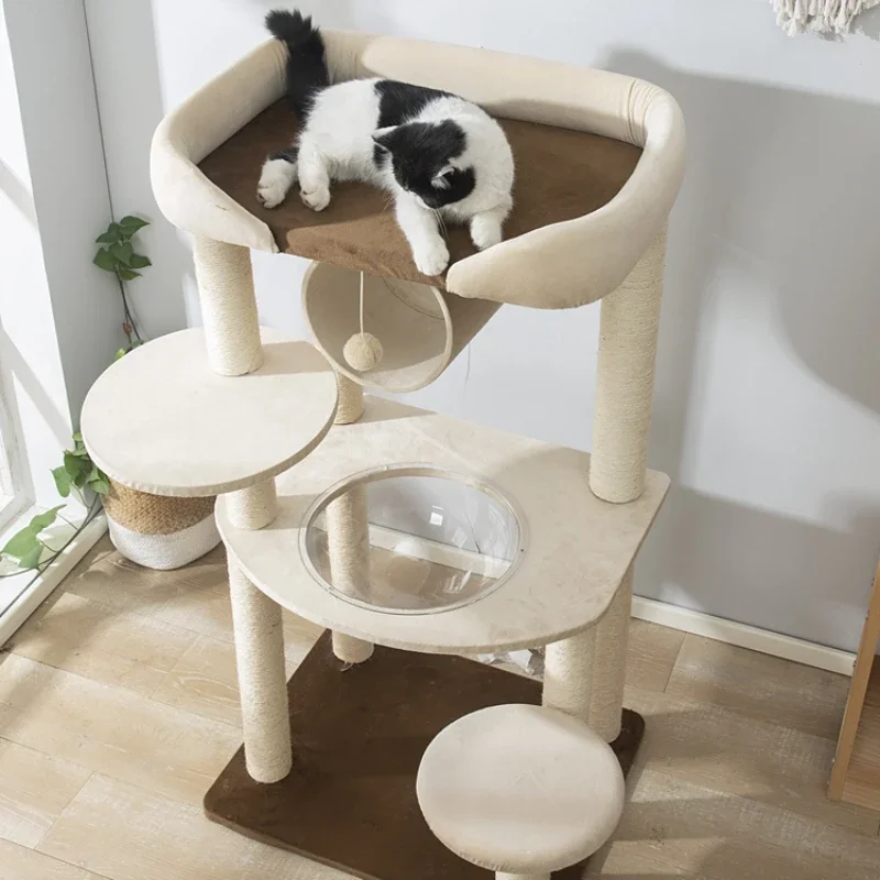 Integrated Cat Climbing FrameLarge Bed And Scratch Board Space Capsule Sisal Ascending Tree All-in-One Entertainment Solution