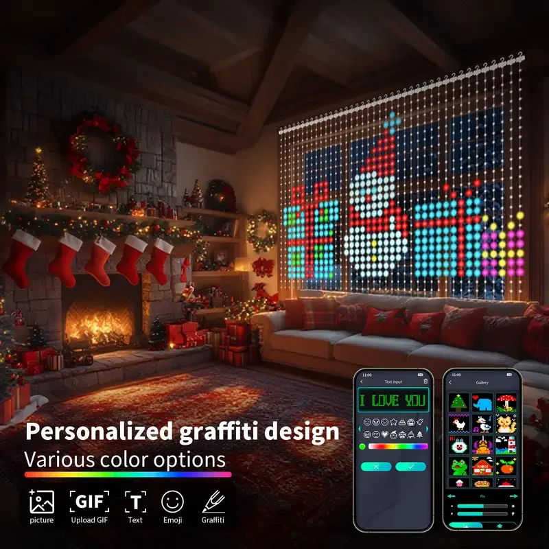 Smart LED Curtain Style Light DIY Pixel String Lights Mobile App Remote for Bedroom Outdoor Christmas Party Room Decor