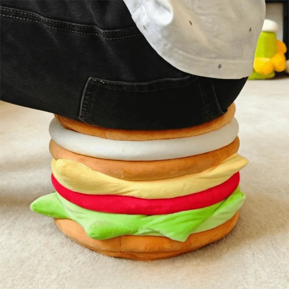 Small Stool Cartoon Hamburger Storage Stool Soft Storage Sitting Stool Space-saving Decorative Home Organizer Box Bedroom