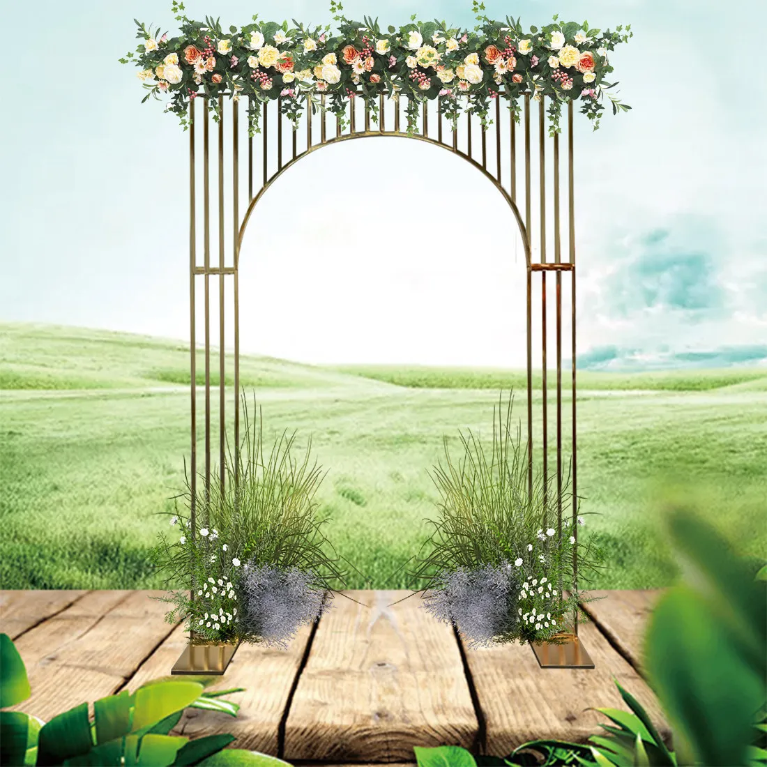 New wedding wedding wrought iron gold-plated arches, shelves, props, stage background decoration