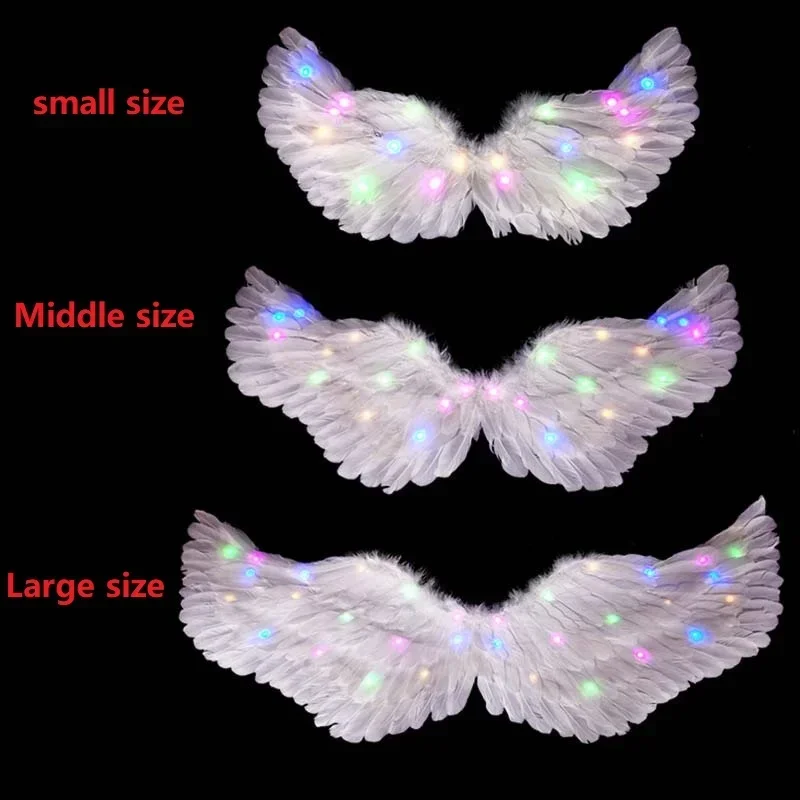 Women Girl LED Glow Light Up Angel Feather Wing Birthday Party Gift Cosplay Halo Props Wedding Wall Costumes Halloween Christmas