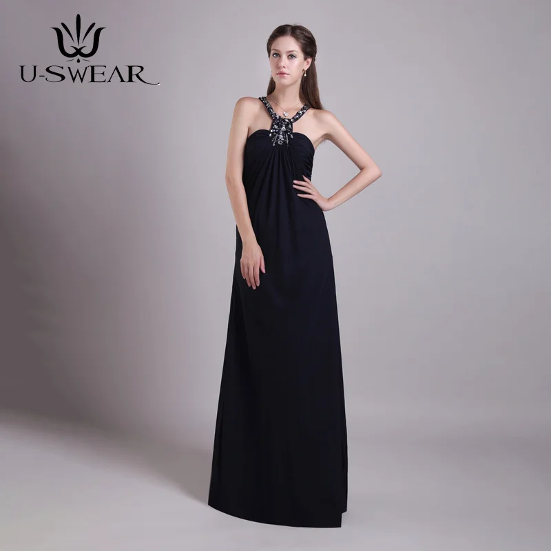 

Classic Black Evening Dresses Backless Chiffion Prom Dresses Sleeveless Beading Straight Women Long Evening Gown Robe De Soiree