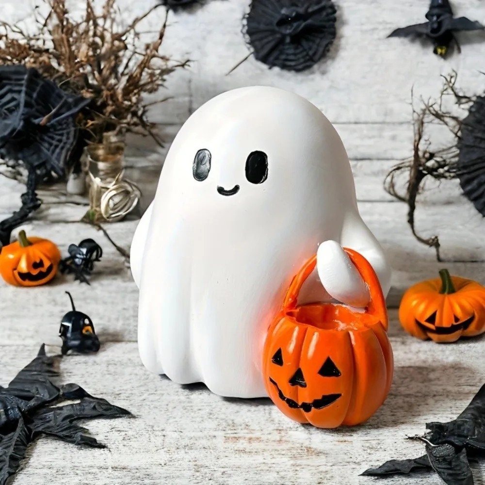 

Compact Size Spooky Halloween Ghost Ornament Collectible Display Ghost Figurine Resin Cute Pumpkin Statue Halloween Festival