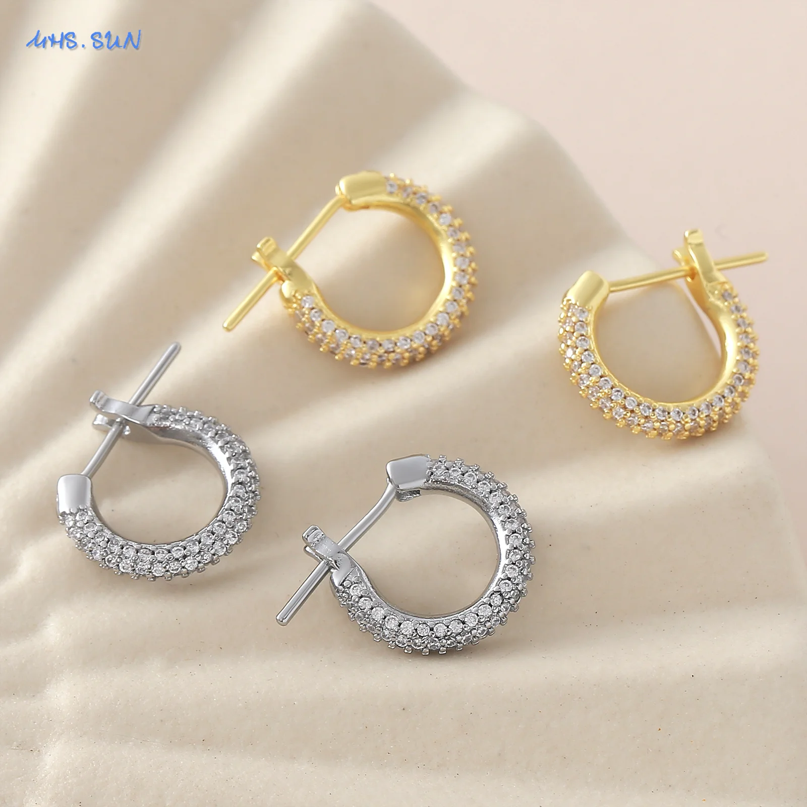 MHS.SUN مكعب الزركون الذهب/الفضة اللون U على شكل هوب أقراط للنساء الفتيات الكلاسيكية اليومية بيان الحفلات مجوهرات هدية