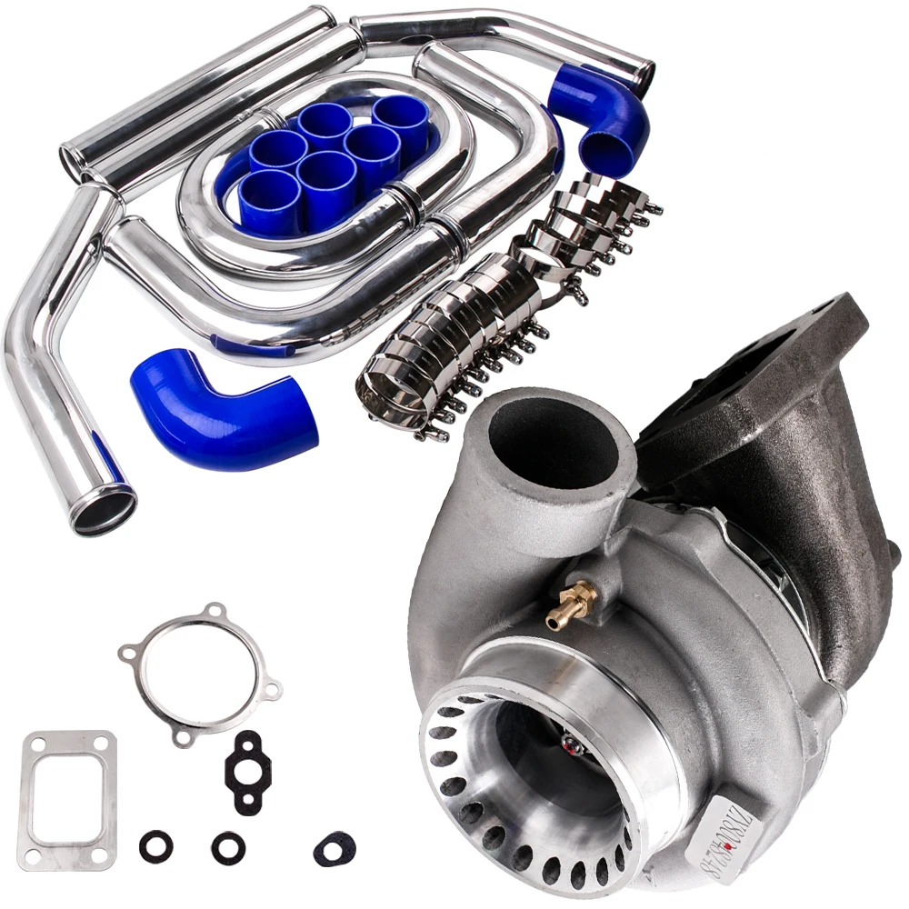 Universal gt35 turbo Turbocharger Water Cooled & 2.5 inch Intercooler Piping Kit 2.5 INCH 64MM ALUMINUM  PIPES CLAMP Compressor