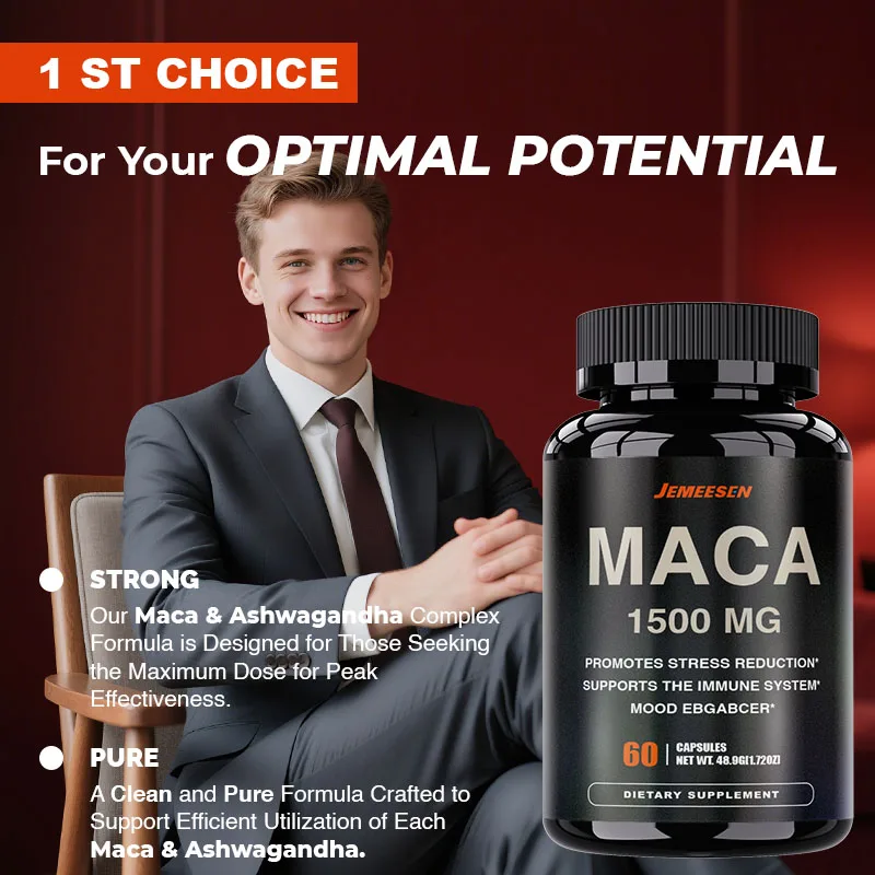 كبسولات جذور الماكا مع أشواغاندا والفلفل الأسود لتحقيق الحيوية والأداء والقدرة على التحمل والطاقة