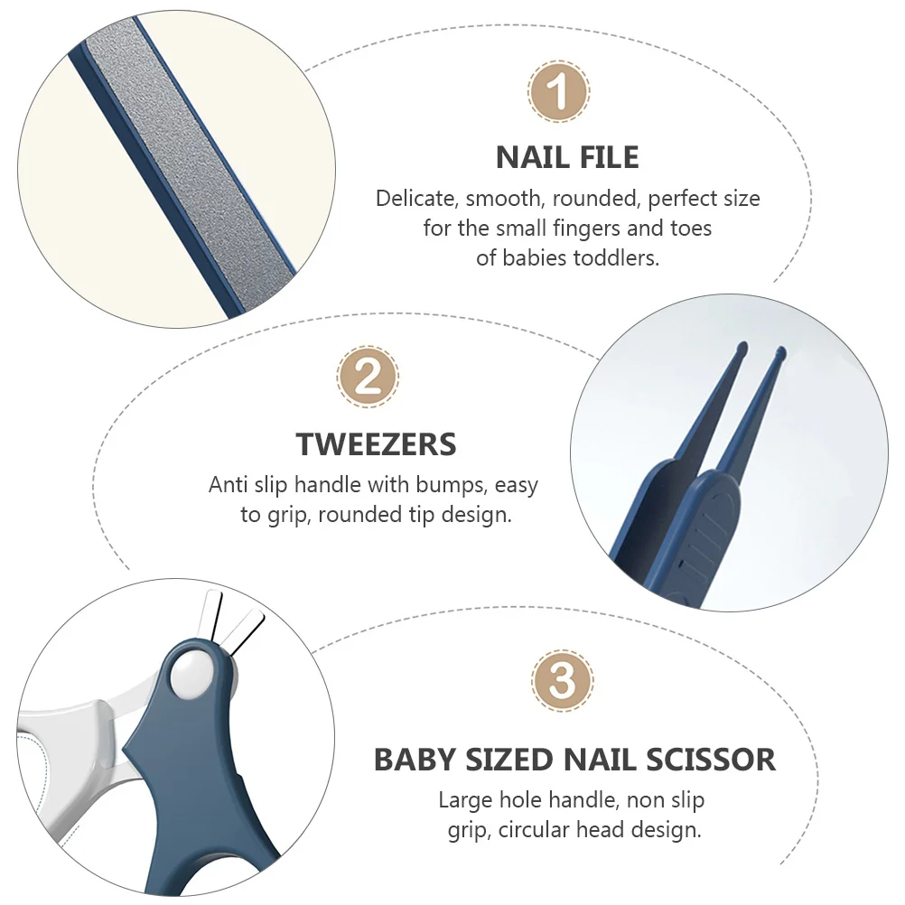 

1 Set Baby Nail Care Kit Anti-Pinch Nail Clipper Ergonomic Handle Baby Manicure Scissors File Tweezers Toddler Grooming Tools