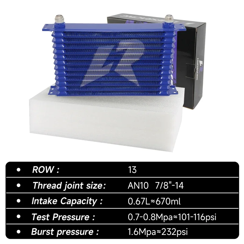 

13 Row Oil Cooler LR AN10 262MM Universal Engine Transmission Trust Style -10AN Aluminum Black/Blue