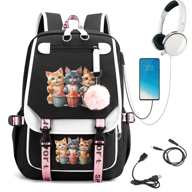 

Women Laptop Backpack Boys Girls School Bags for Teenage Girls Bagpack Cats Sundae Kawaii College Student Books Bag Rucksack