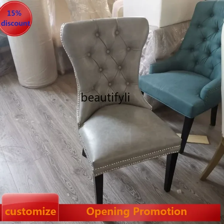 ss8350 American country soft bag solid wood buckle dining chair French hotel fabric high back desk chair makeup chair