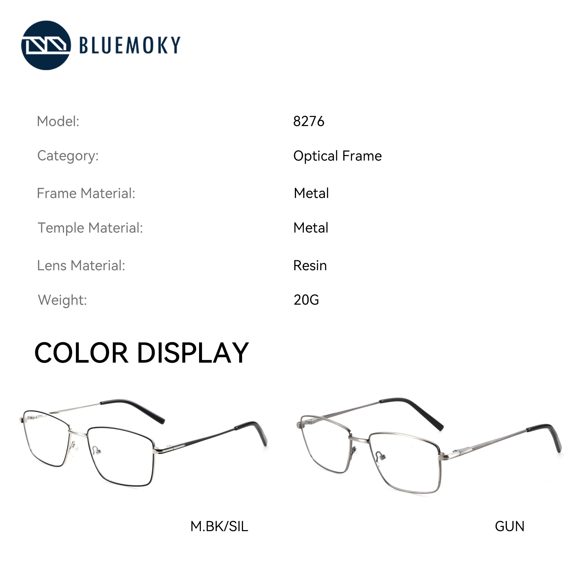 BLUEMOKY  Alloy Prescription Eyeglasses Men's Square Full-Rimmed Glasses Myopia Hyperopia Degrees Progressive Anti-Blue Light