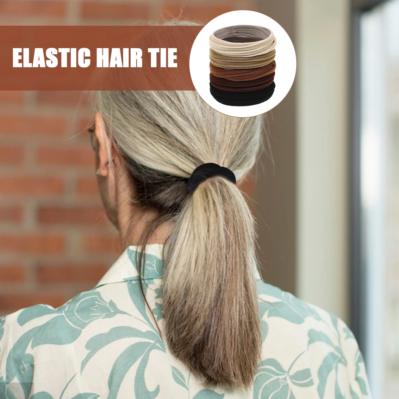 

5pcs Elastic Tie Bands Coffee Color High Elasticity Comfortable Hair Accessories for Women Men Thin Hair Friendly Ponytail