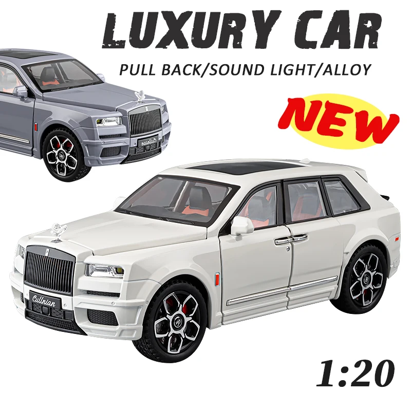 

SUV Cullinan 1/20 Luxury car Alloy Diecasts Metal Vehicles Model High Simulation Sound Light collection Childrens Toys Gift box