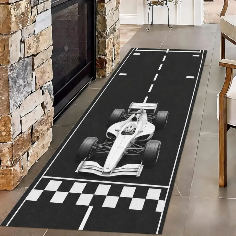 Race Track F1 Racing Car Print Style Runner Rug for Hallway Entryway Kitchen Home Interior Decor Fathers Day Holiday＆Christmas
