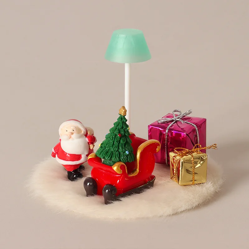 1:12 Dollhouse Christmas Mini Scene Kit, Santa Sleigh Xmas Tree Gift Box Lamp Model, DIY Micro Diorama Tabletop Decor