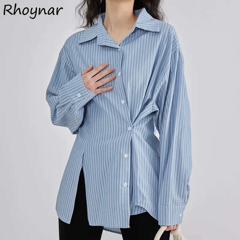 Irregular Shirts Women Summer Students Leisure Daily High Street Loose Chiffon Soft Streetwear Korean Style Trendy Button Chic