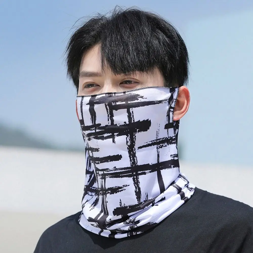Face Balaclava Scarf Breathable lce Silk Bandana Elastic Hanging Ear Cycling Balaclava Cool Face Scarf Summer