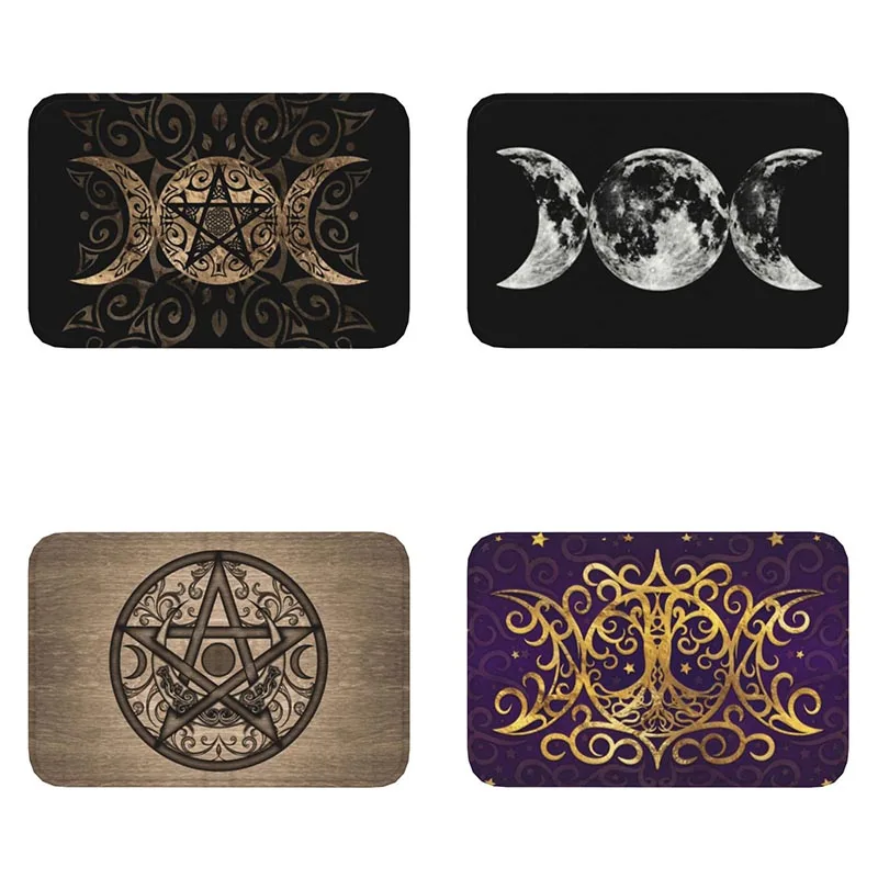 Tapis de sol d'entrée Pentacle gothique, porte antidérapante, décoration intérieure de lune de sorcière Wiccan, tapis de chambre à coucher, décoration de maison