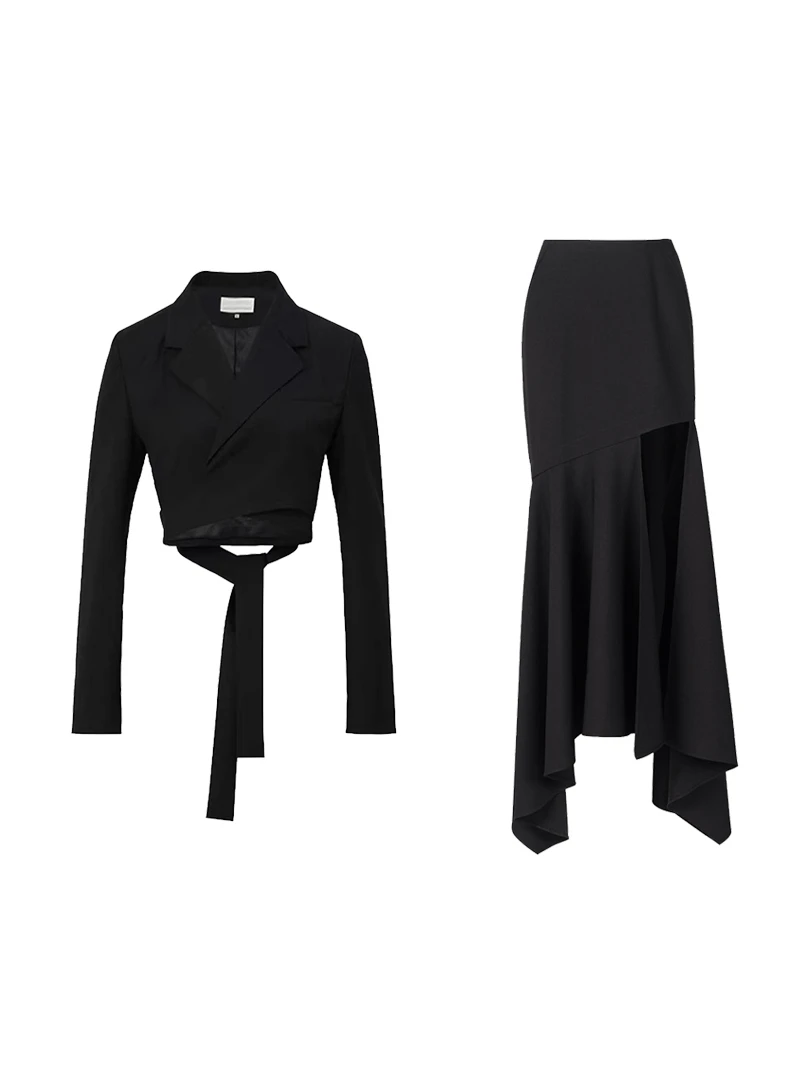 

Asymmetric High Waist Midi Skirt Women's Fi Tail Design Sensation Front And Ba Slit Bodycon ort Suit Korean Sle
