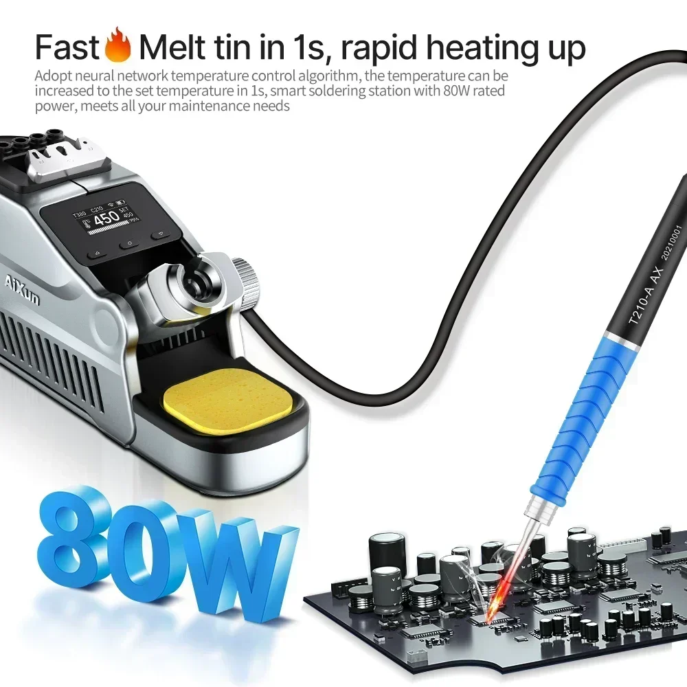 Imagem -02 - Jcid Aixun T380 80w Estação de Solda Inteligente Portátil Compatível com Alça T210 T115 Estação de Retrabalho de Soldagem Rápida de Aquecimento de segundo