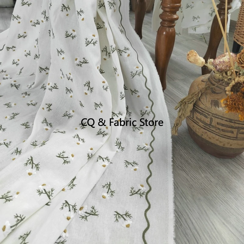 

Floral Embroidery Cotton And Hemp Fabric For Clothing, Dress, Home Decoration Fabric By The Meter