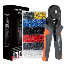 Hexagonal Self-Adjustable Ratchet Ferrule Crimping Tool Kit 23-10AWG 0.25-6mm² Crimper Kit with 400-2000pcs Wire Terminals