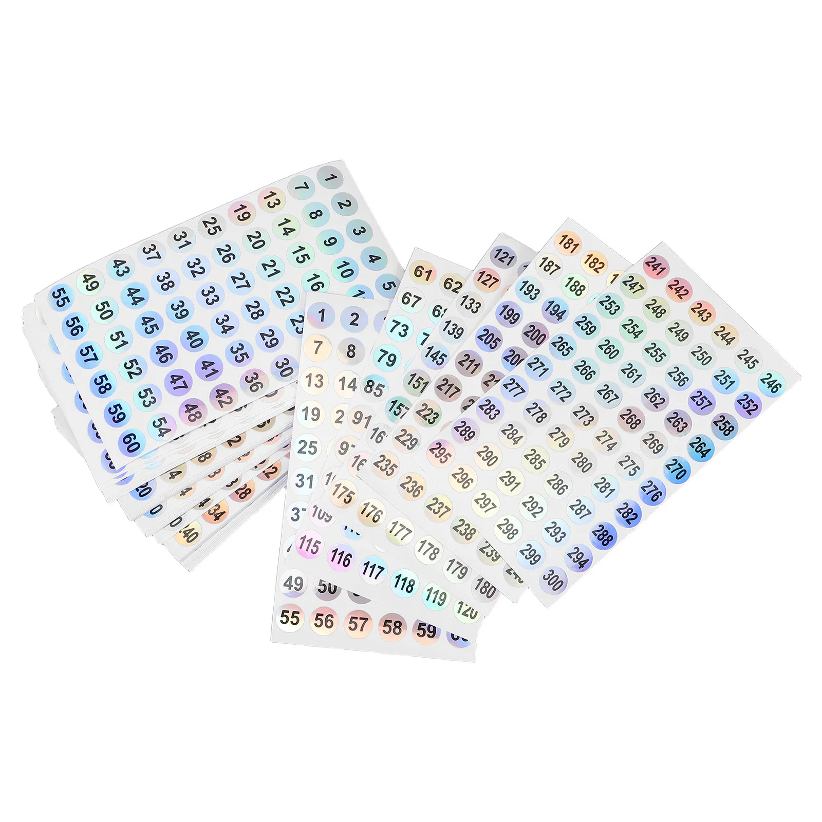 50Sheets Consecutive Number Stickers 1-300 Holographic Waterproof Self Adhesive Labels for Nail Tips Containers Jars Stationery
