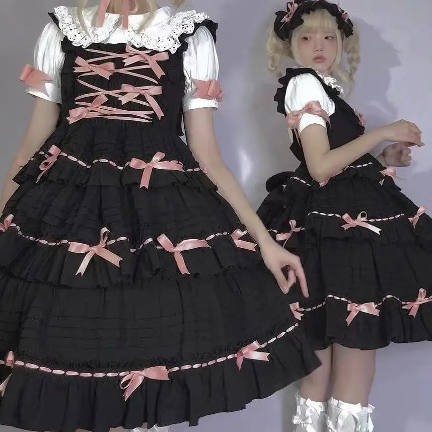 Różowa japońska słodka Kawaii JSK Lolita nadruk truskawek sukienka Lolita słodka i słodka sukienka Lolita słodka czerwona sukienka Lolita YUIPO