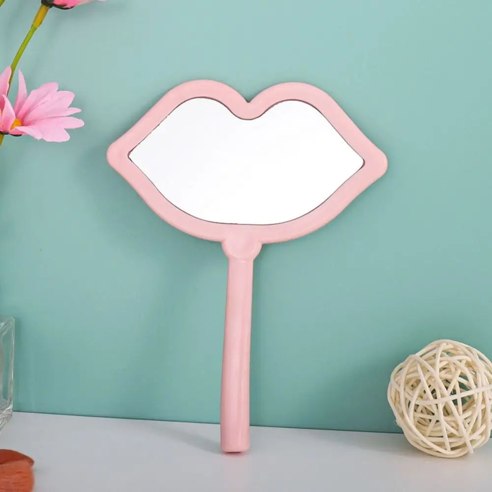 Simple Decorative Handheld Mirror Plastic Kawaii Lip Shape Mirror Unique Travel Size Make Up Mirror Women