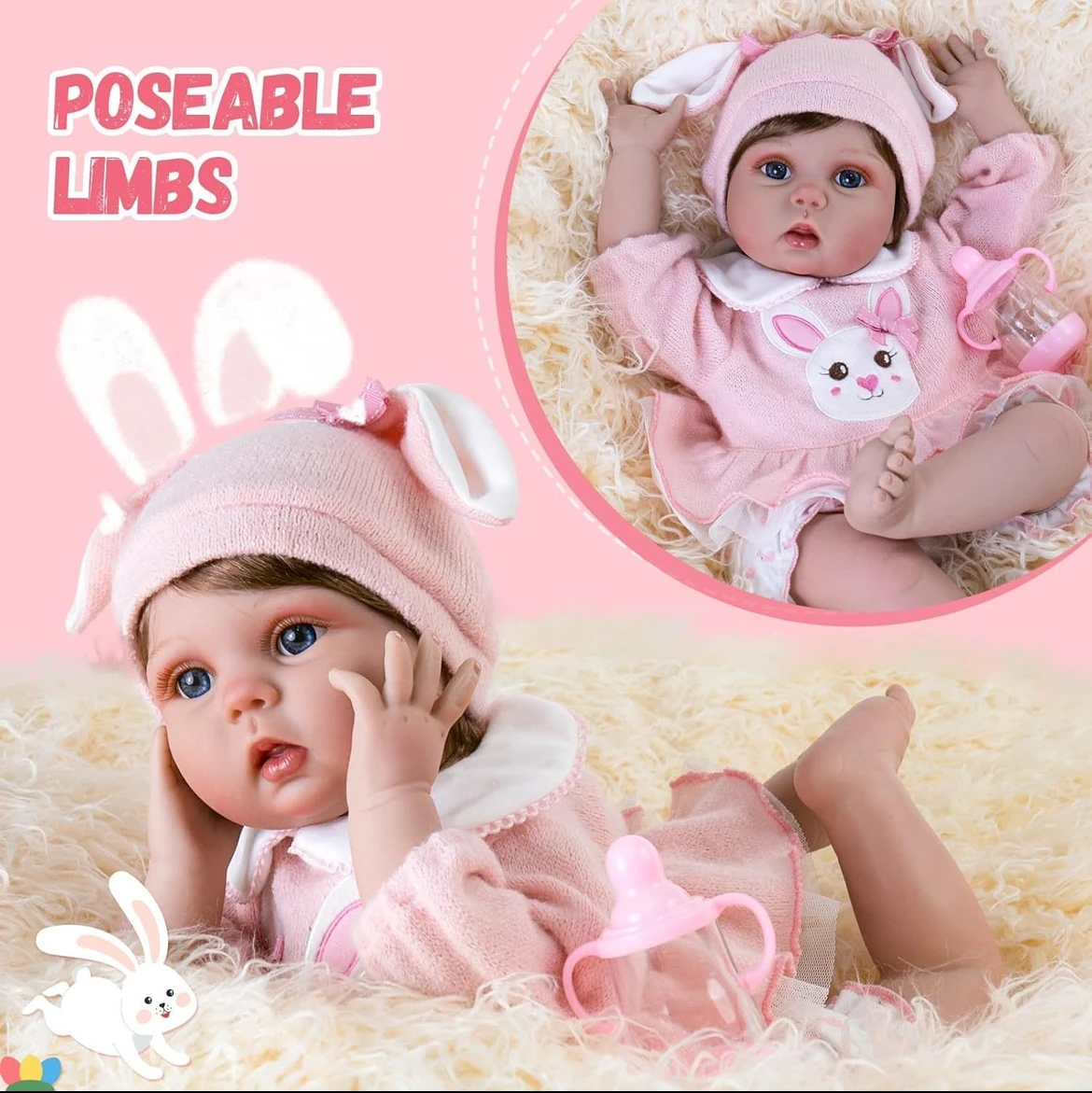 22inch Newborn Reborn Baby Doll Super-Cute, Silky Skin, True-to-Life Expression, Children’s Growth Buddy, Ideal Birthday Gifts