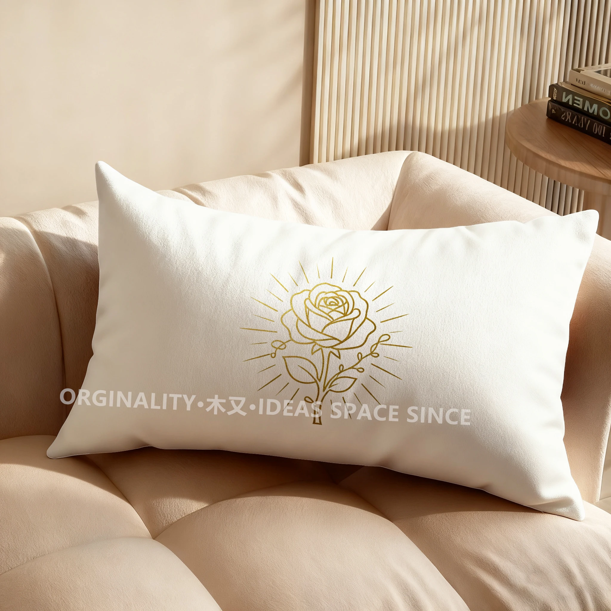 2D Golden Rose Design Pillow Cover Suitable For Sofa Bedroom Car Pillow Cover Cushion Rectangular Back Cushion