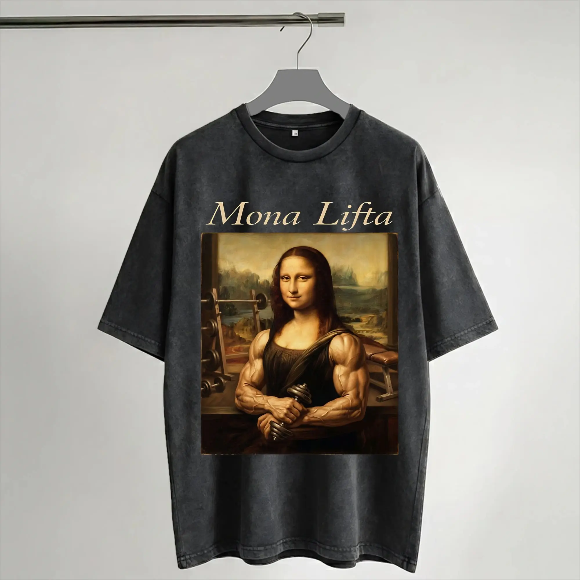 Summer La Gioconda Mona Lisa Gym Lover Washed T Shirt Merch Harajuku T-Shirts  Men Women Tee