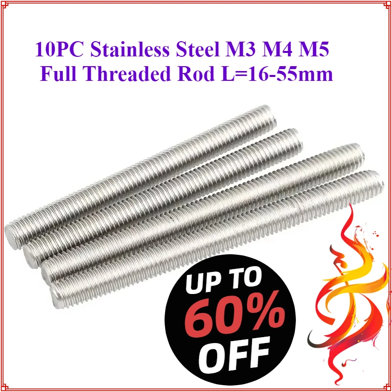 10Pc DIN975 M3 M4 M…