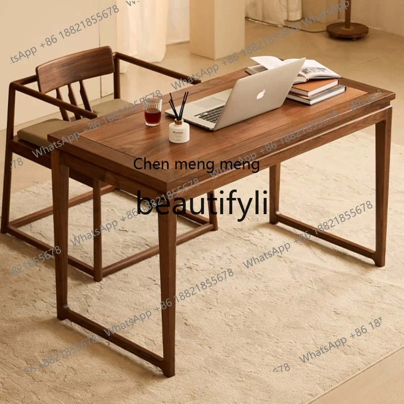 

New Chinese style, black walnut solid wood desk and chair combination household computer table Zen calligraphy table desk H