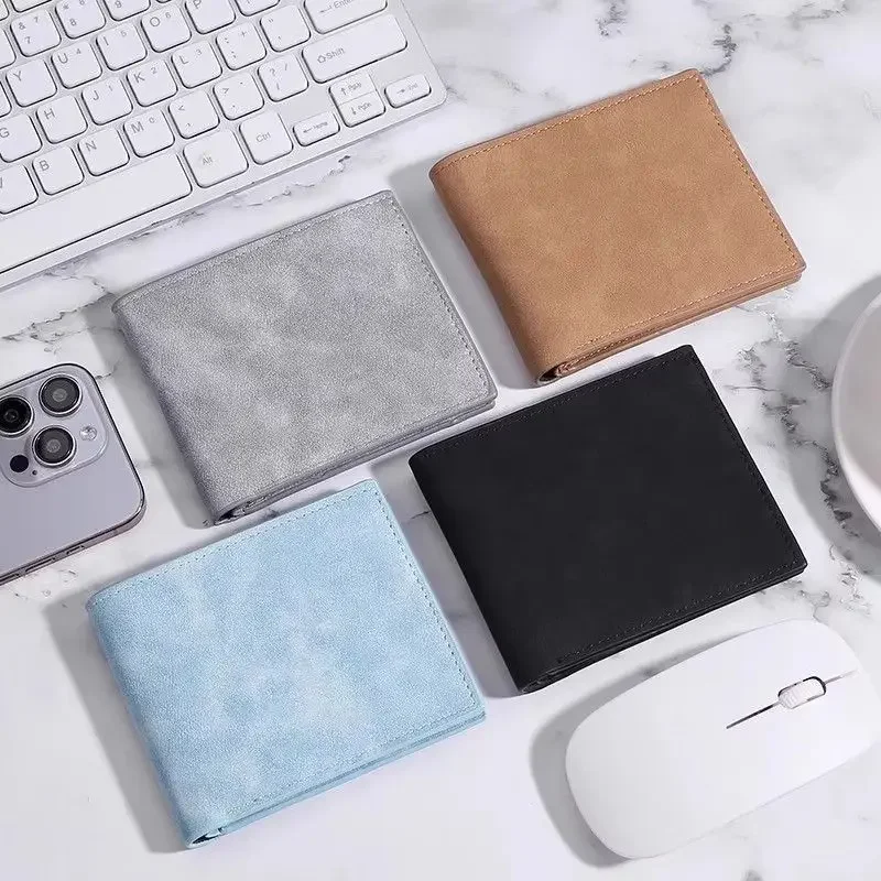 Ultra-light and Thin Men's Simple Card Holder Wallet Matte Soft Leather Short Multi-card Position Folding Business Card Purse