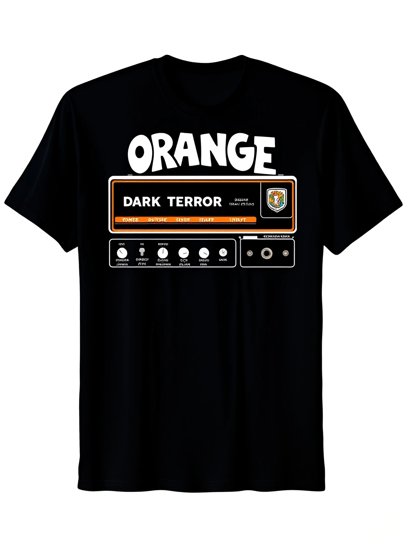 Men's Orange Dark Terror Amptube Head Guitar Amplifier Pattern T-shirt Casual Four Seasons Short Sleeve Music Theme Shirt