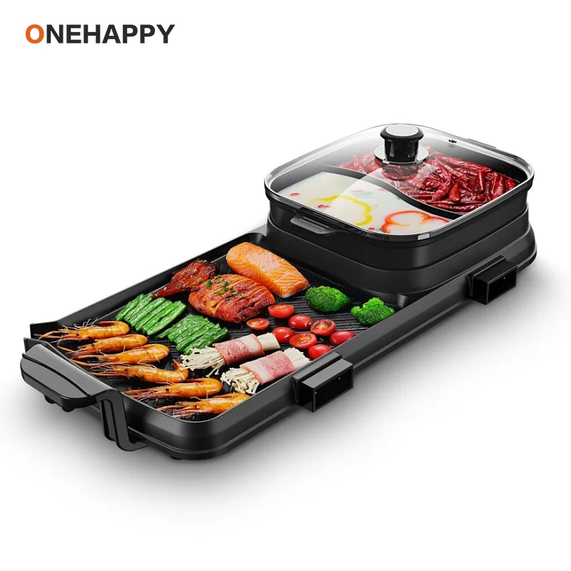 Multifunction Electric Grill Pan 2200W, Hot Pot & BBQ Plate with Adjustable Temp 50-240°C, 220V 50Hz for Indoor Outdoor