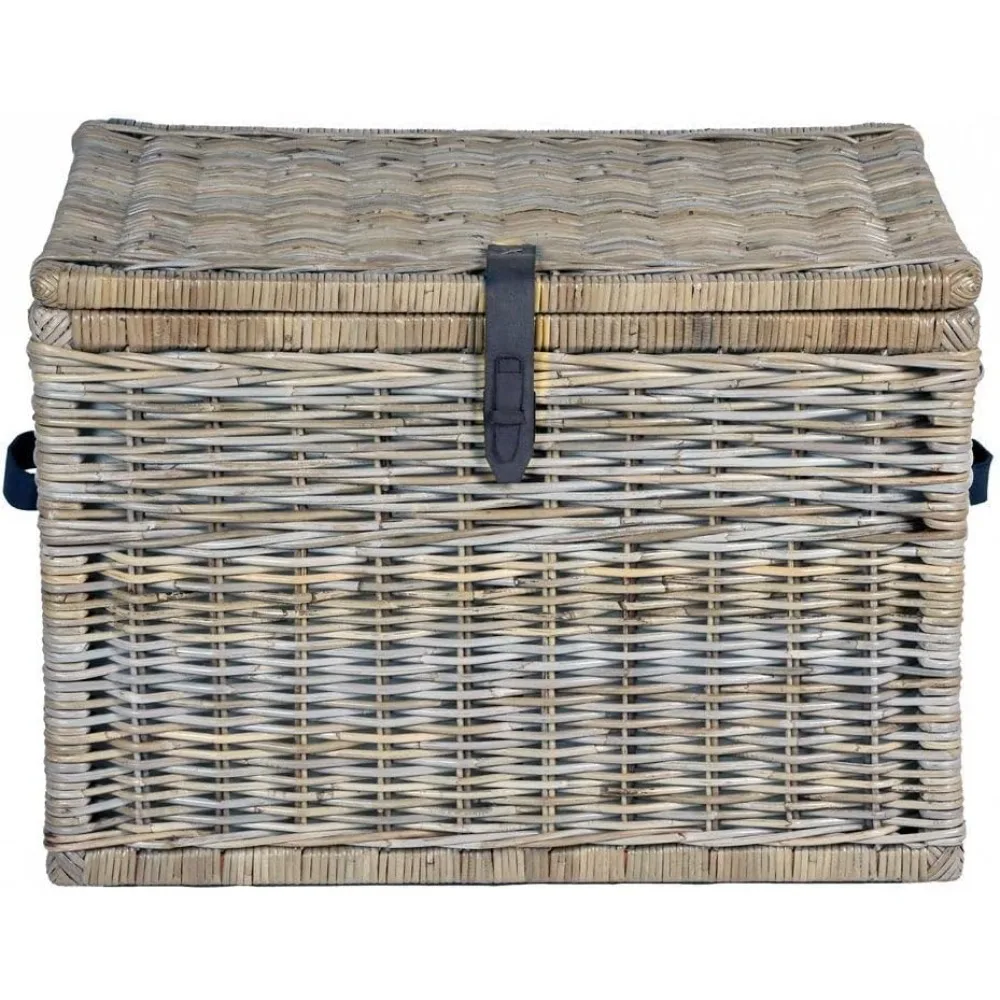 Deep Wicker Storage Trunk, X-Large, 30 in L x 21 in W x 20.5 in H, Serene Grey