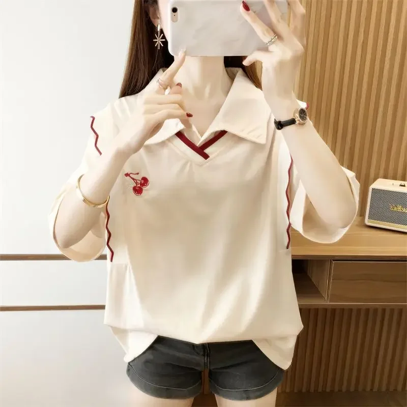 

Summer Outfit Polo Neck T Shirt for Women Cute Woman Tshirt Cheap Tops with Collar Korean Style Clothing New Original Synthetic