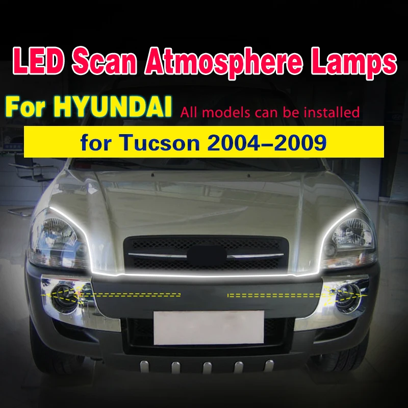 LED Daytime Running Light For Hyundai Tucson 2004-2009 Auto Headlight Strip With Start Sequential Scan Car Hood Decorative Light