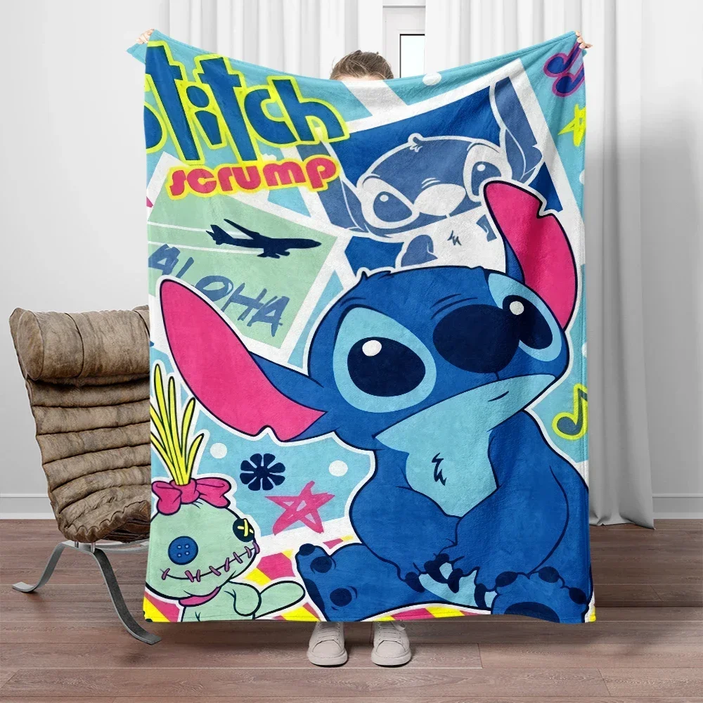 

Stitch Printed Blanket Lightweight Flannel Throw Carpet for Bedding Room Travel Camping Livingroom Office Couch Chair Blanket
