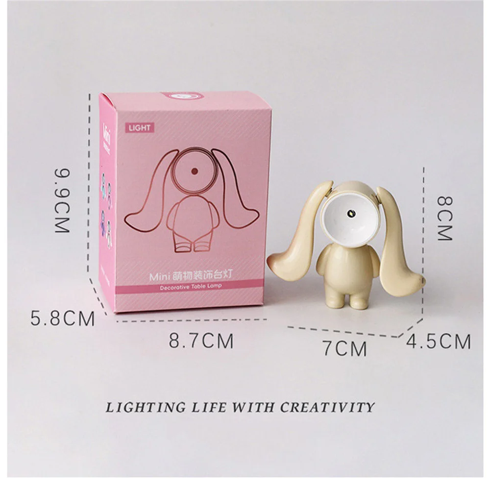 LED Mini Night Light Cartoon Cute Rabbit Desk Lamps Desktop Bunny Ornament Book Light Kids Room Bedside Bedroom Easter Decor