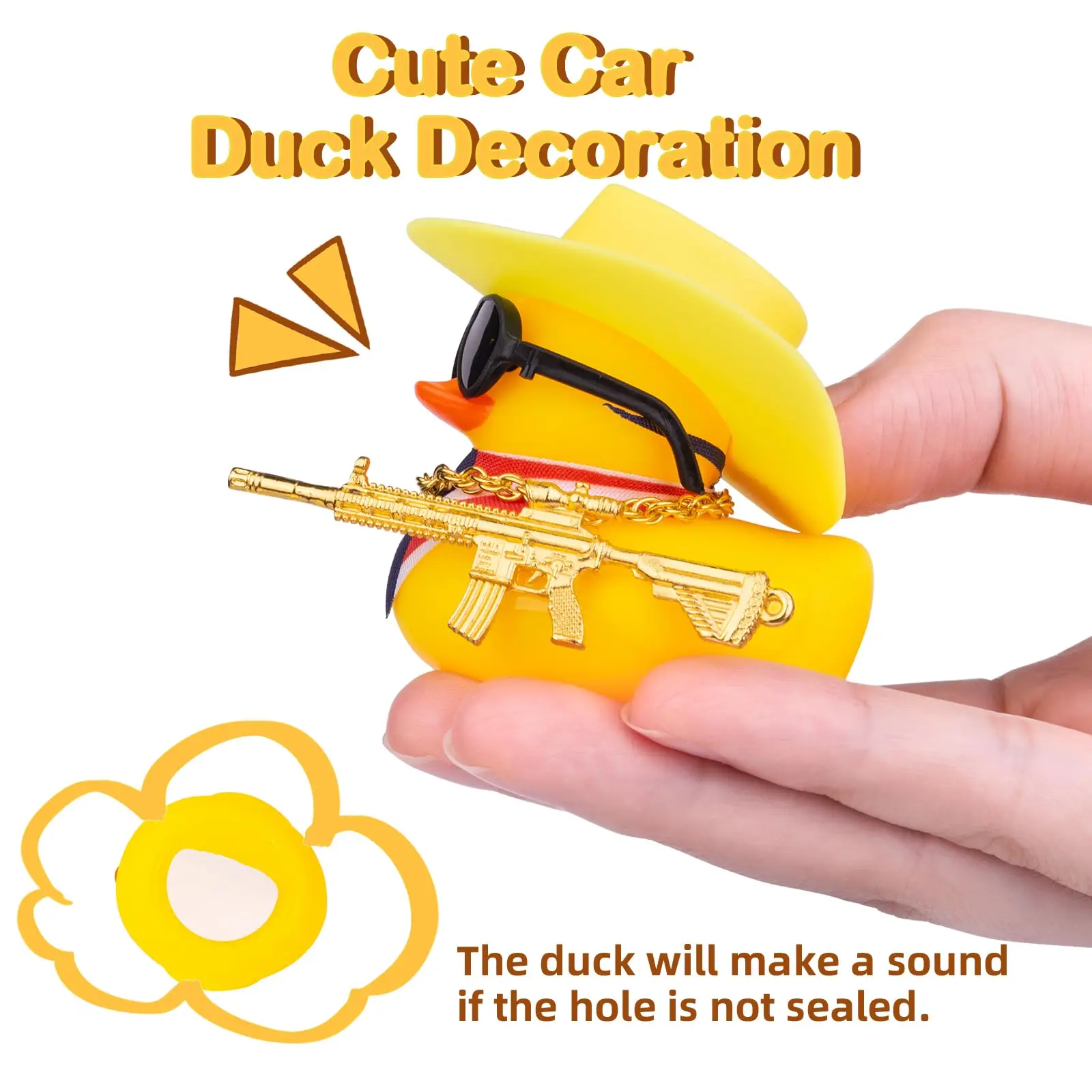 2PS Car Rubber Duck Dashboard Decoration, Yellow Duck Car Ornament Cute Car Accessories with Cowboy Hat Necklace Sunglasses