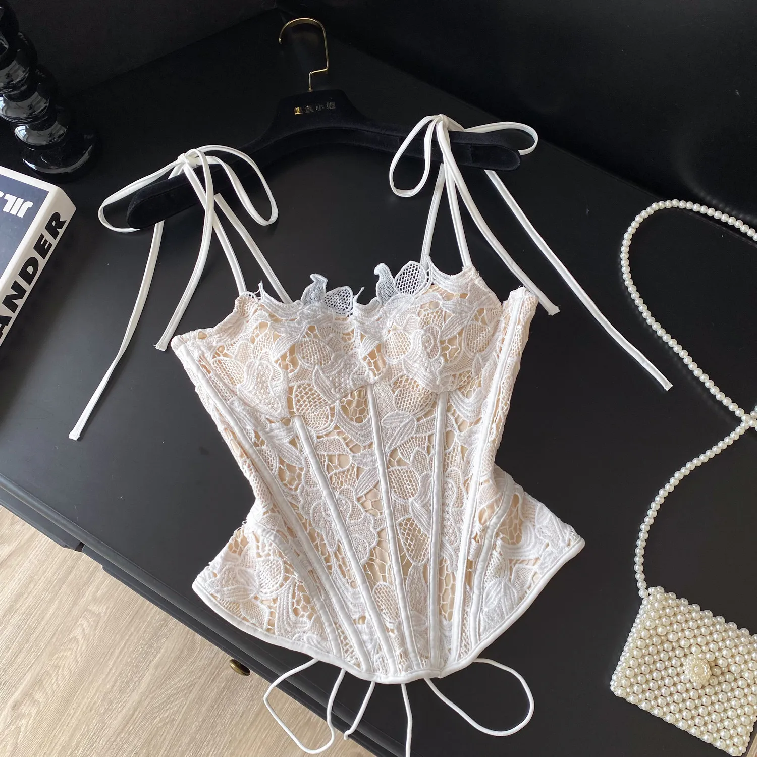 Chic Floral  Lace Corset Bustier Cut Out  Sexy Lace-up Tank Top Slim Summer Camis  Women Sexy Party Club  Crop Top