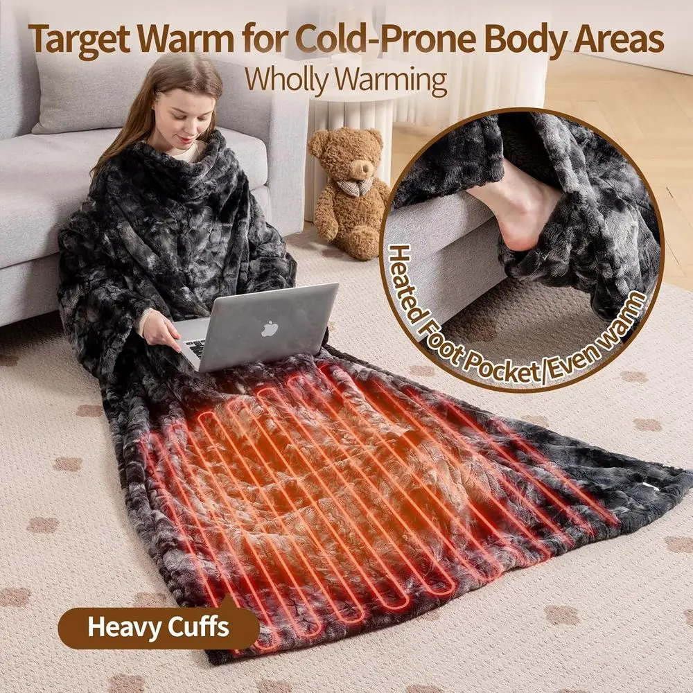 بطانية كهربائية من الفرو الصناعي مقاس 50 × 70 مع جيوب للقدم والأكمام، 6 إعدادات للحرارة، إيقاف تلقائي، قابلة للغسل في الغسالة، شهادة ETL