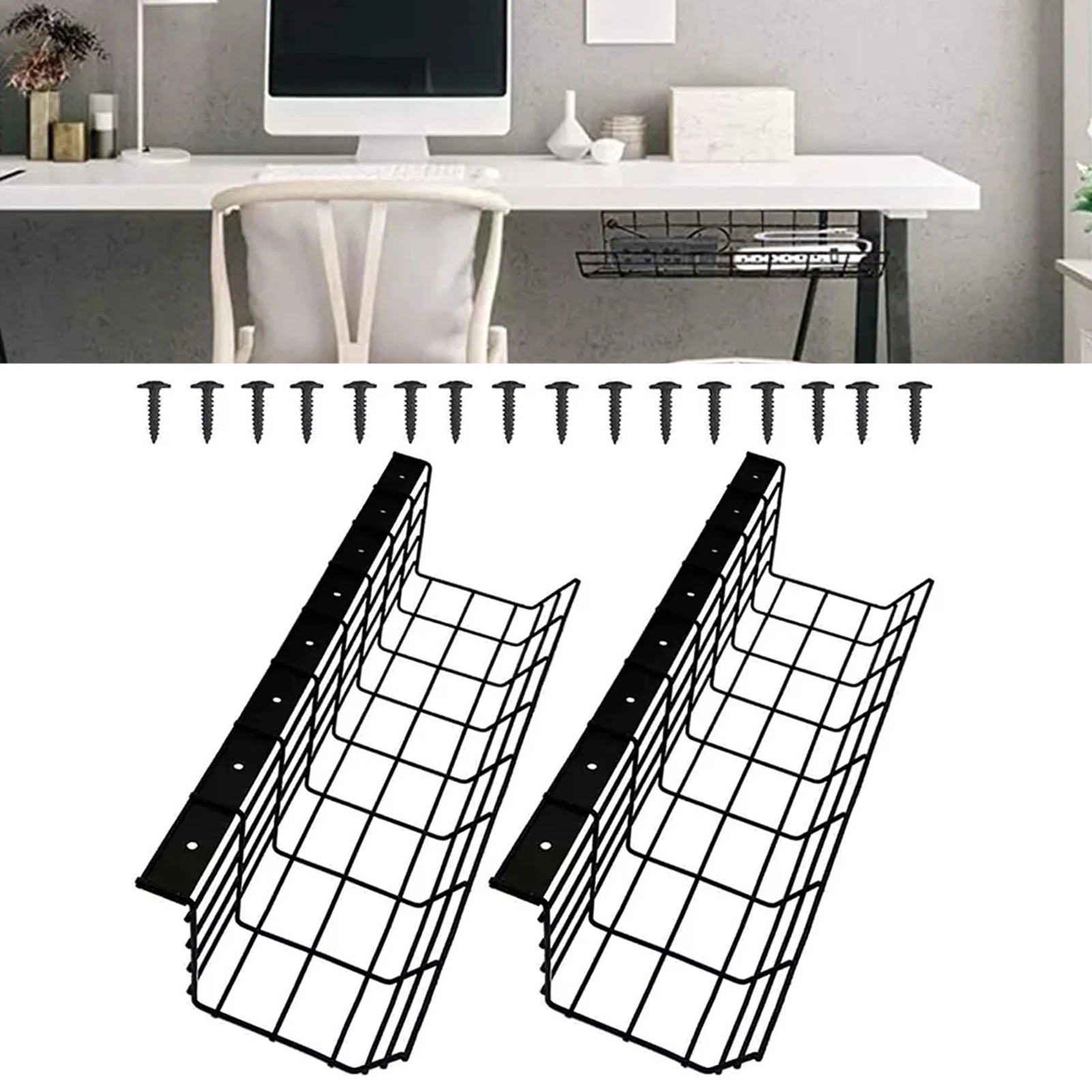 2pcs Cable Management Under Desk Cord Holder Desk Wire Management Rack With Screws Wire Management Rack Cable Holder With Screws